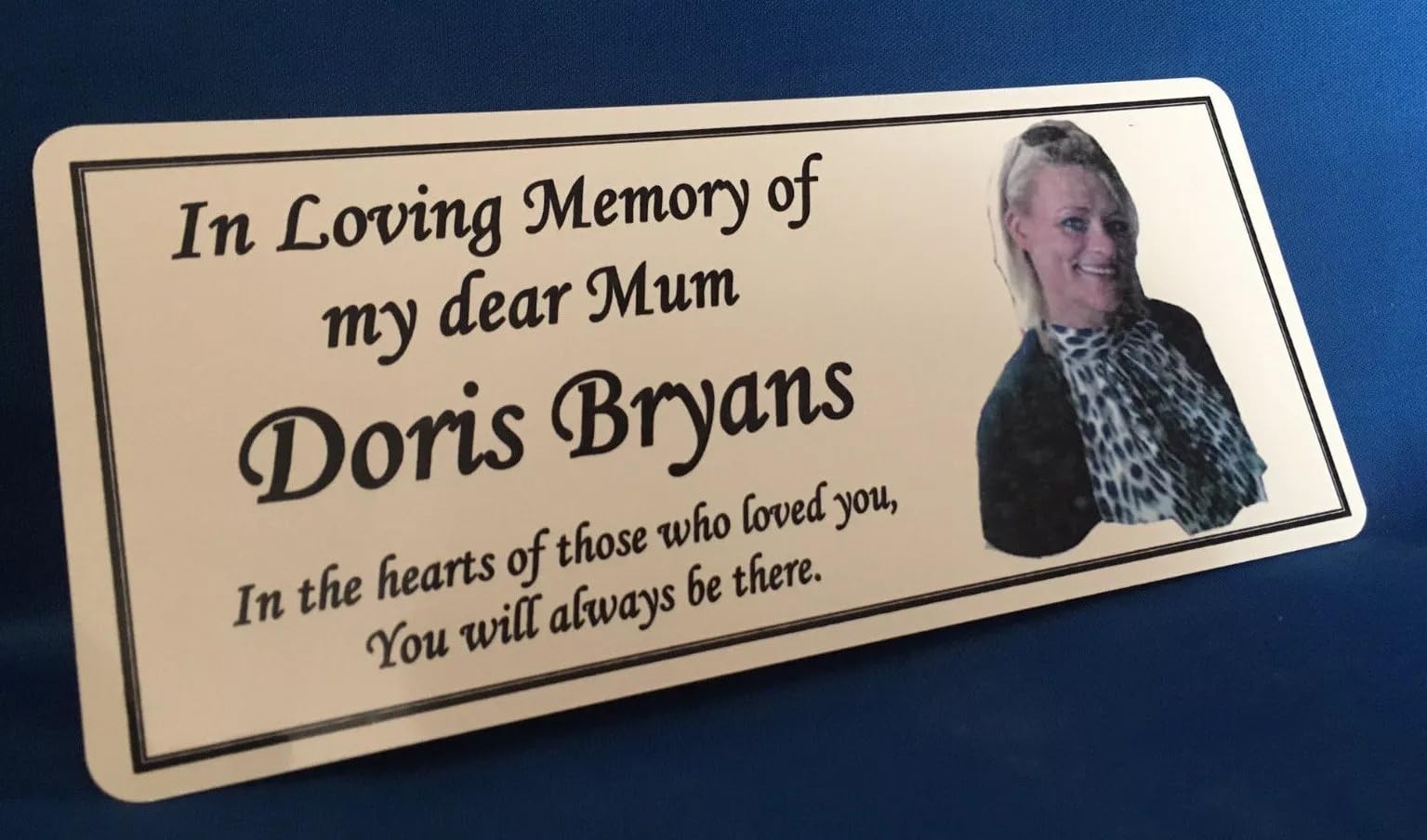 Personalised Memorial Bench Plaque with Photo, Weatherproof Aluminium, White Finish, 20cm x 7.5cm