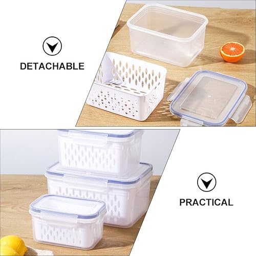 Miniatura 3 de Kichvoe Contenedores de almacenamiento de frutas para refrigerador, 3 recipientes de almacenamiento de frutas para refrigerador grandes con tapa