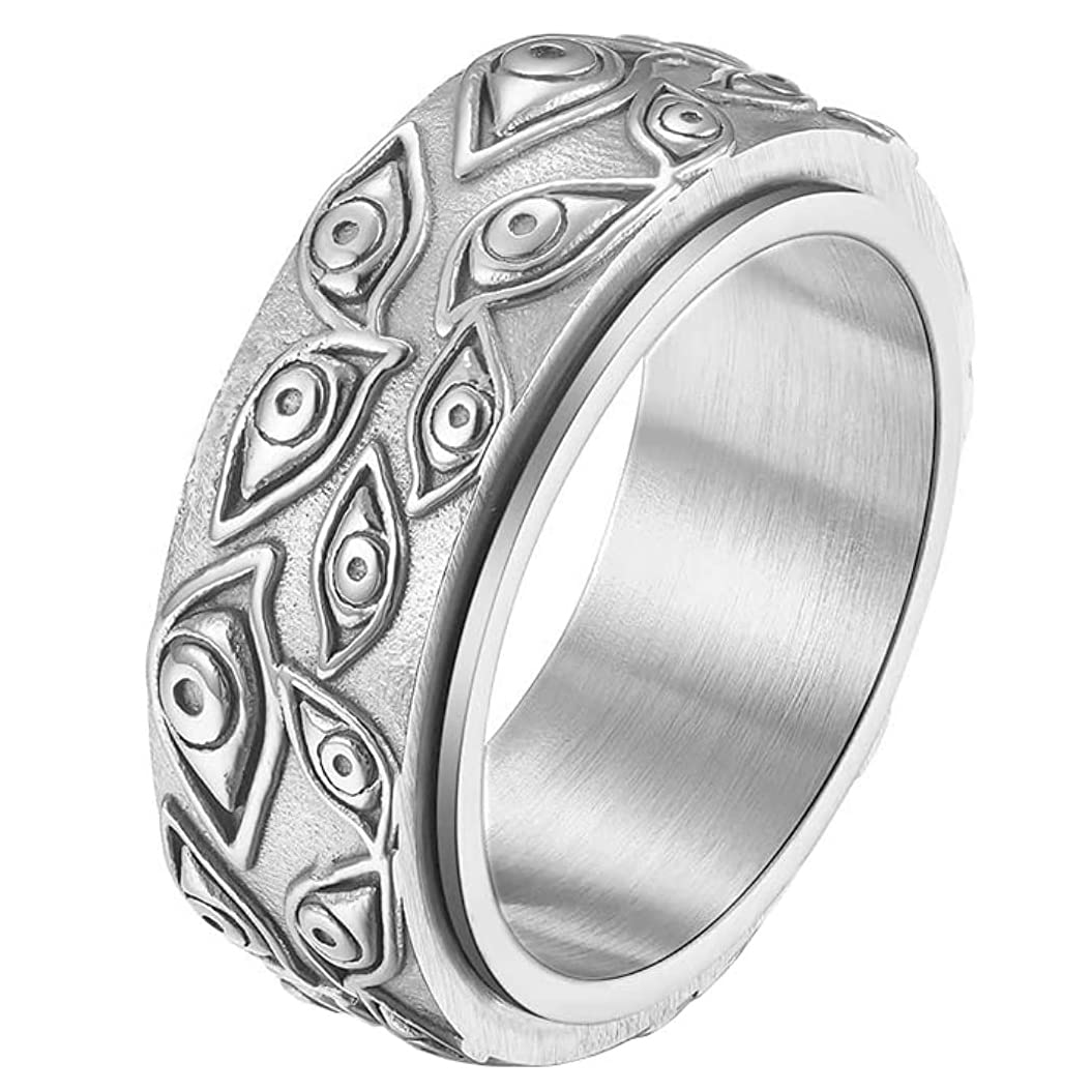 IFUAQZ Men's Stainless Steel Eye of God Ring Band All Seeing Eye Spinner Rings Black Silver Vintage Jewelry Size 5 to 14