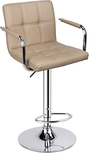 Miniatura 4 de Leopard Taburetes de bar ajustables con reposabrazos, respaldo cuadrado, doble costura giratoria con taburete trasero, juego de 2 (caqui)