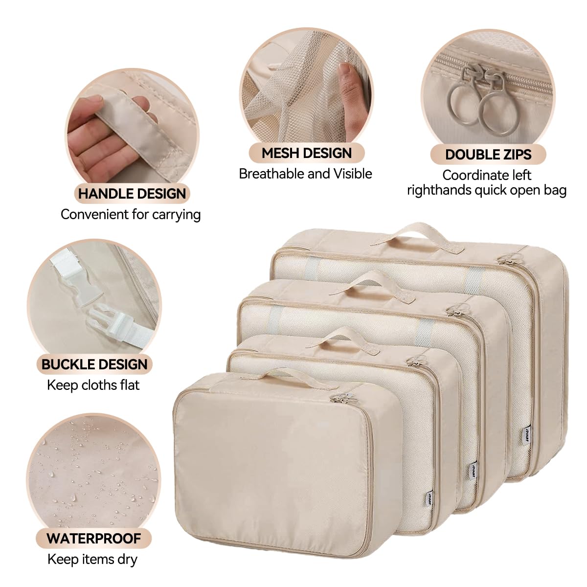 Shadcoler Organizer Valigia, 8 Pezzi Organizer Valigia Salvaspazio, Organizer Viaggio, Packing Cubes per Cosmetici, Abbigliamento Intimo, Vestiti, Borse, Scarpe, Viaggio Accessori Utili (Albicocca)