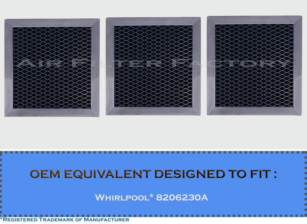 3-PACK COMPATIBLE Replacement for Whirlpool 8206230A CHARCOAL CARBON MICROWAVE OVEN FILTERS