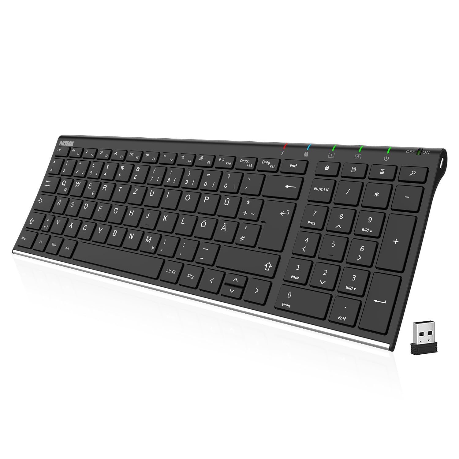 Arteck Kabellose Tastatur, Deutsches QWERTZ Layout Edelstahl