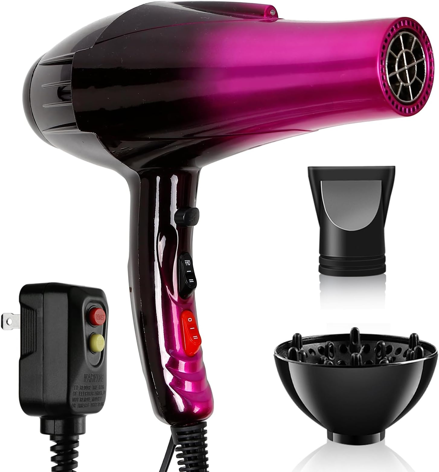 Ionic Professional Hair Dryer with Diffuser Attachment - Salon-Effect Hot Air Styler for Personal Hair Care, 3500W