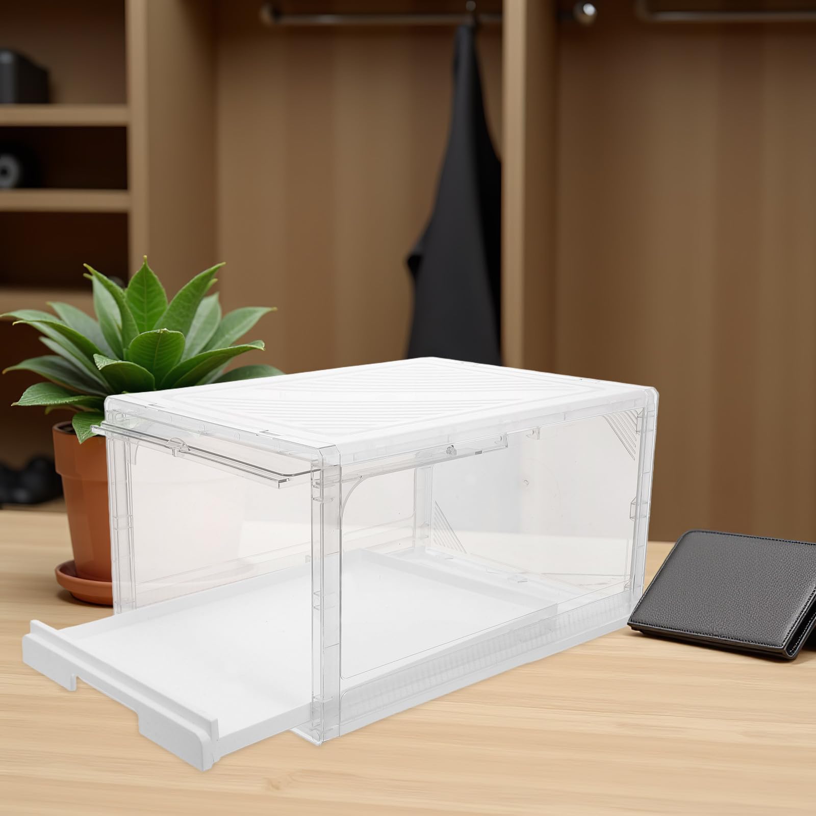 Scatola Porta Cappelli Design Rettangolare con Vassoio Scorrevole con Cassetto Estraibile Trasparente in Pp Leggero Dimensioni 27x21x37 Cm per Camera e Armadio
