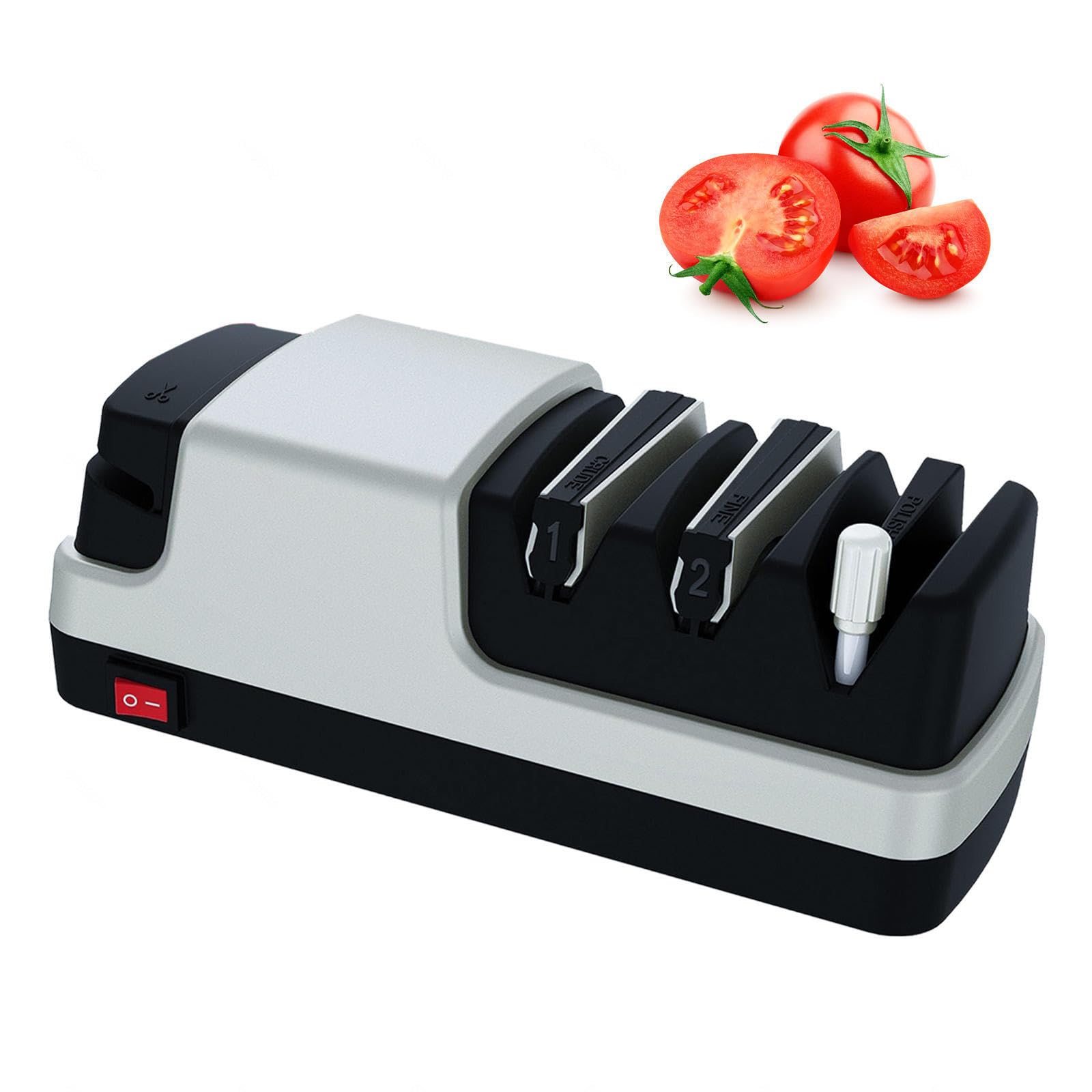 Affila Coltelli Elettrico, 4 in 1 Arrota Coltelli, Con Abrasivi Diamantati Al 100% E Guide Angolari Di Precisione Affilatore Coltelli,Silver