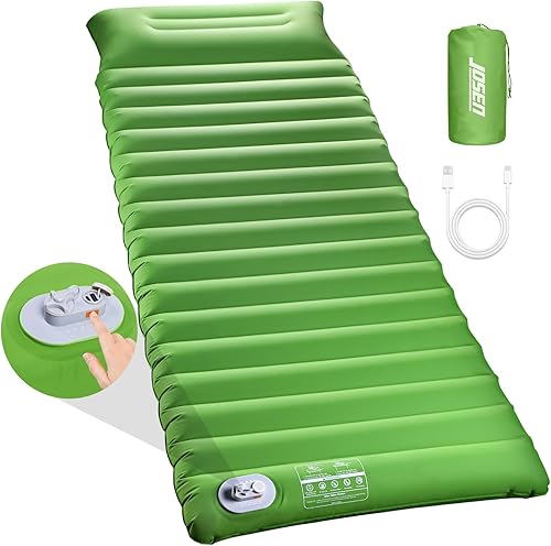 JOSEN Colchoneta de dormir eléctrica para campamento, colchón de campamento autoinflable con bomba eléctrica integrada, extra ancha de 75 x 31
