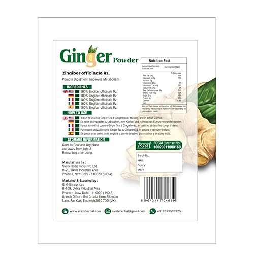 Miniatura 2 de SVATV Polvo de jengibre natural Zingiber officinale | Para inmunidad y metabolismo | Para té y sopa - 8.01 oz, media libra, 8 onzas)