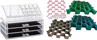 مجموعة من منظم مستحضرات التجميل الاكريليك الشفاف + منظم الدرج من البلاستيك