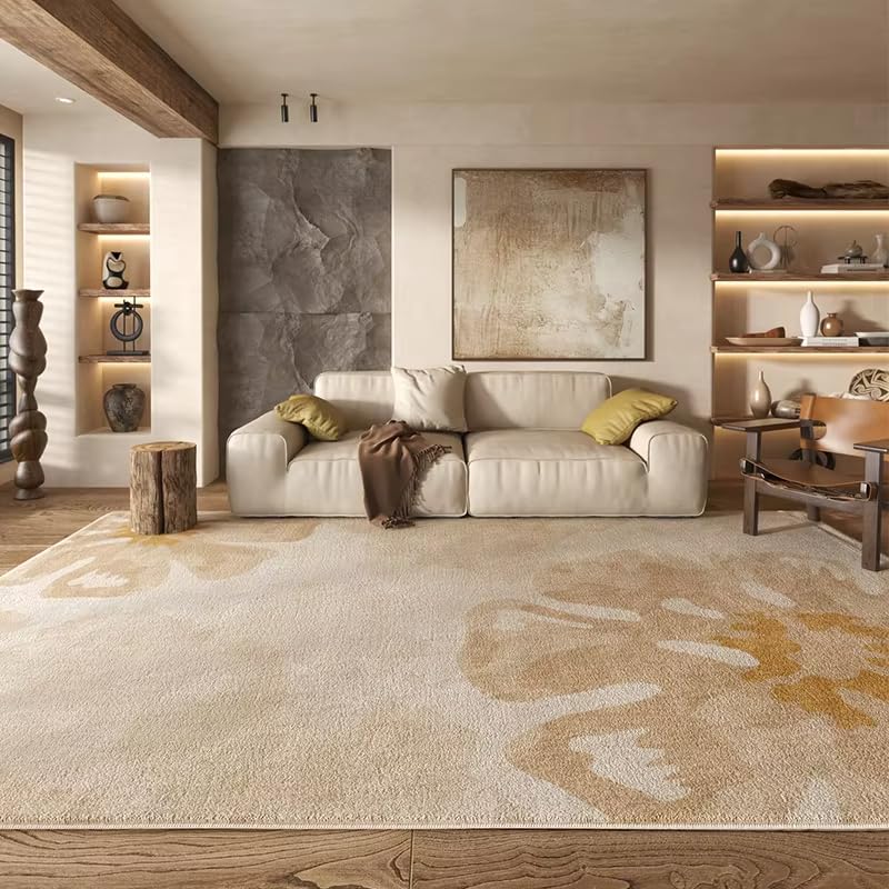 Tapis antidérapant pour éviter les chutes : grand tapis caramel lavable 160x200 cm floral
