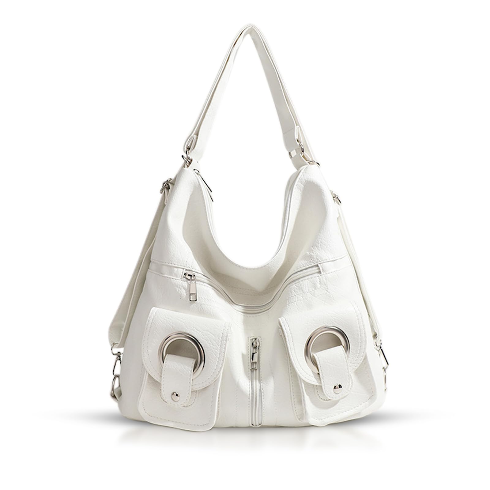 Shoulder Bag for Women, Leather Backpack, Tote Bags with Adjustable Shoulder Strap, Vintage Purse Suitable for Important Occasions, Work, Travel(White)