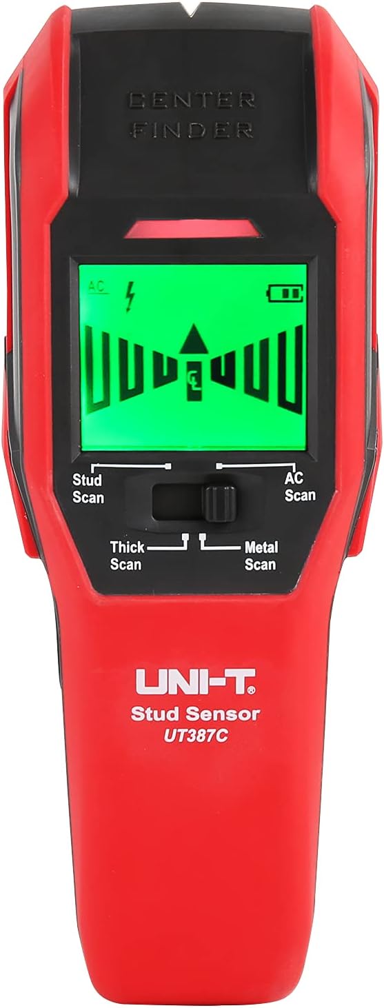 UNI-T UT387C Stud Finder Sensor Wall Scanner, 4 in 1 Electric Wood Detector Center Positioning Finding with LCD Display Buzzer LED Warning 4 Scan Modes for Wood Stud Metal Live AC Wire Deep Detection