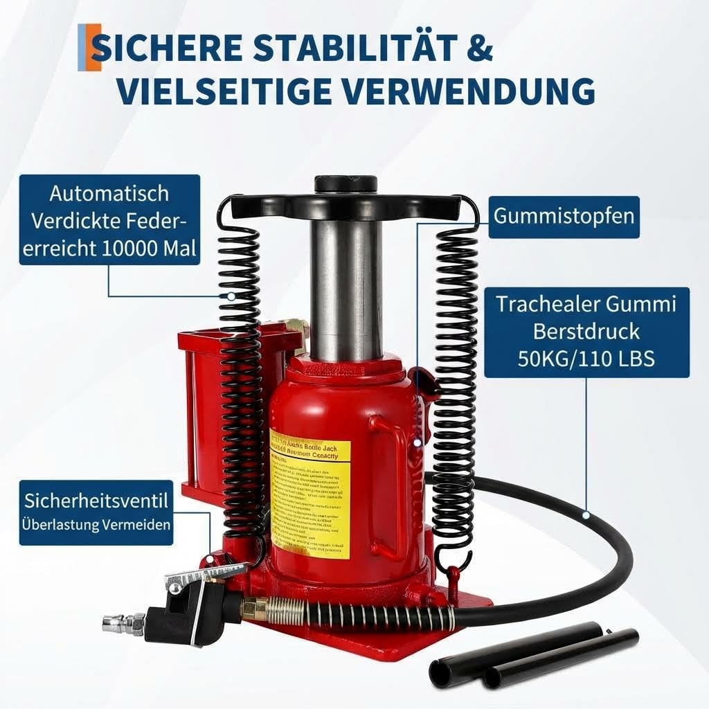 Pneumatischer & Manueller Flaschenheber 20T, Niedrigprofil, Hubhöhe 210,