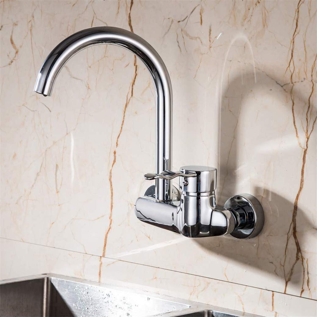 Robinet de cuisine mural en cuivre avec mitigeur eau chaude froide et bec orientable