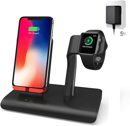 Amazon.com: Soporte de carga Qi inalámbrico para Apple Watch, iPhone X,  base de carga, soporte para Apple Watch Series 3/2/1 \u0026 Nike, iPhone X/8/8  Plus \u0026 Samsung Galaxy S9/S9 Plus/Note 8 :