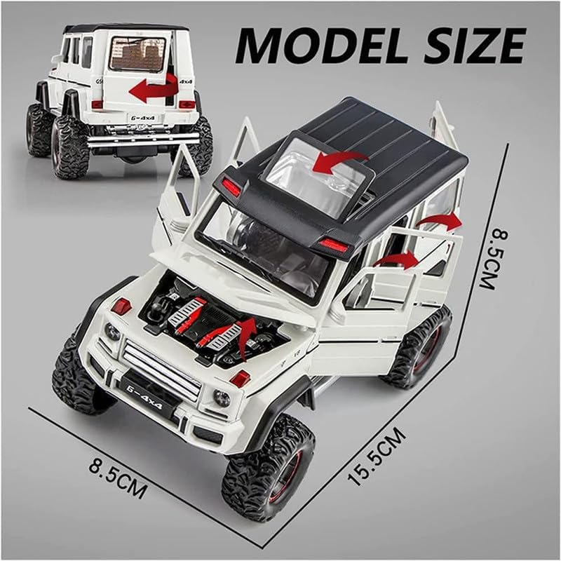 Image of Kids Model 1:32 AMG 4X4 Die Cast Metal Car Pull Back Action Opening Doors with Realistic Engine Sound Lights Toy Car Gift for Boys - White
