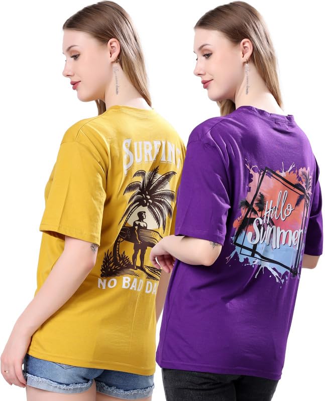 Image of London Hills Women's Cotton Blend Oversized Fit Oversized Tshirt | Oversized Tshirt - Pack of 2