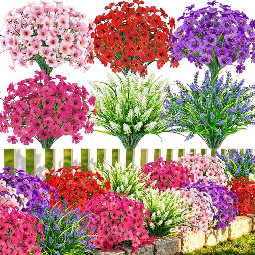 Der Rose 12 Bundles Artificial Flowers for Outdoors, UV Resistant Fake Flowers for Garden Porch Window Box Patio Wedding Home Decor image 7