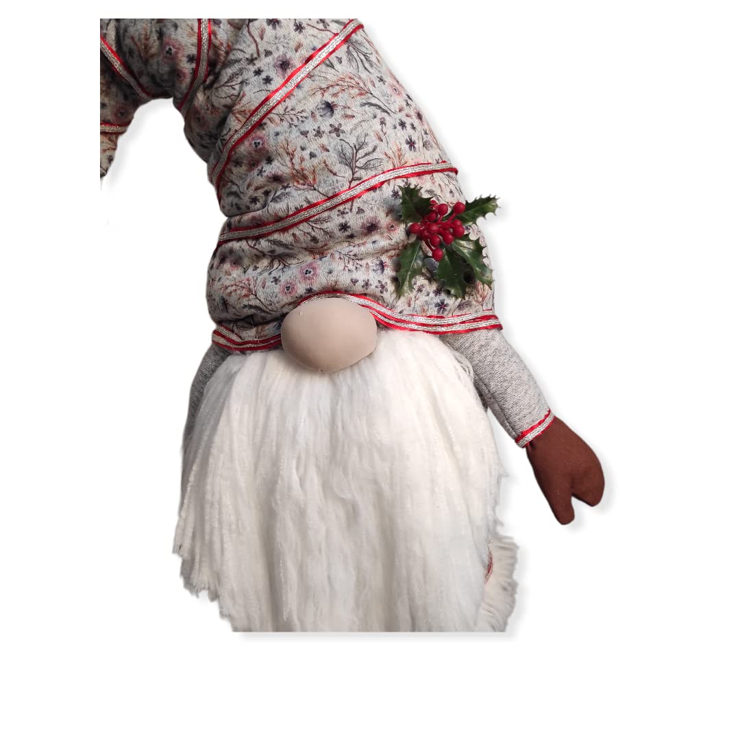 Gnomo Navidad o nomo con Patas largas de pie, Hecho a Mano con Telas y Relleno de Corcho y Acolchado de Tela