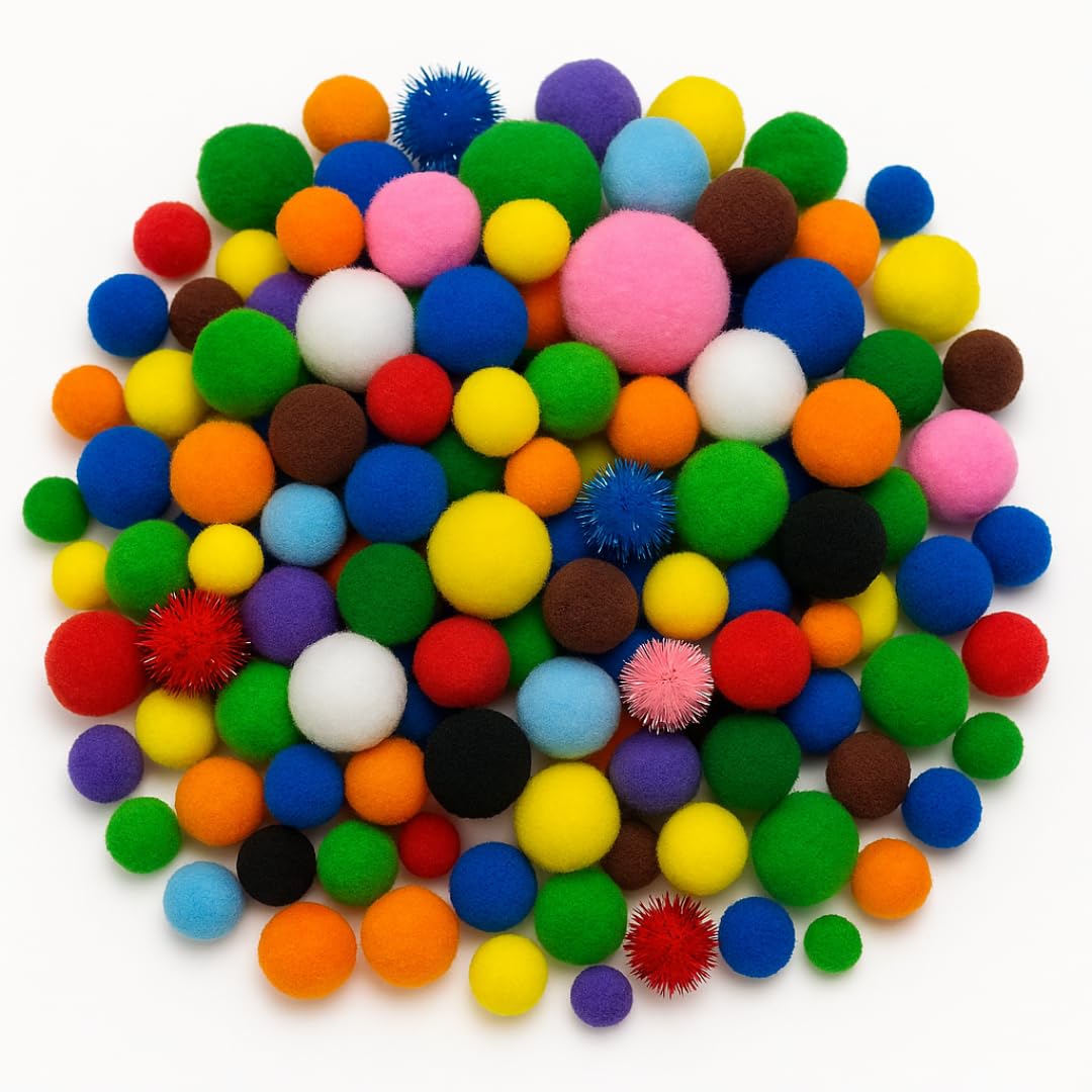 Springboard Mixed Pom Poms Bumper Pack (450g), Assorted Sizes & Colours Soft Craft Pompoms for EYFS Sensory Play & Kids Art