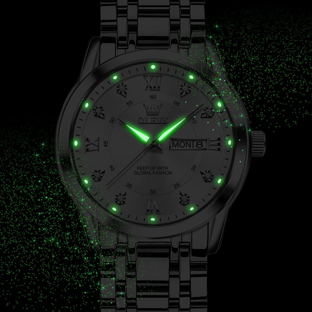 OLEVS Watch for Men Business Diamond Easy Read Men's Wristwatches Analog Luxury Date Stainless Steel Waterproof Luminous Dress Mens Watches - Image 4