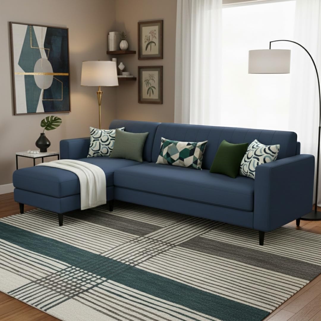 Avion Velvetora LHS Premium 4 Seater L-Shape Sofa Set – Blue | Soft Velvet Suede Fabric | Modular Sectional Corner Couch for Small Living Rooms | Comfortable Seating with Durable Wooden Frame-image-11