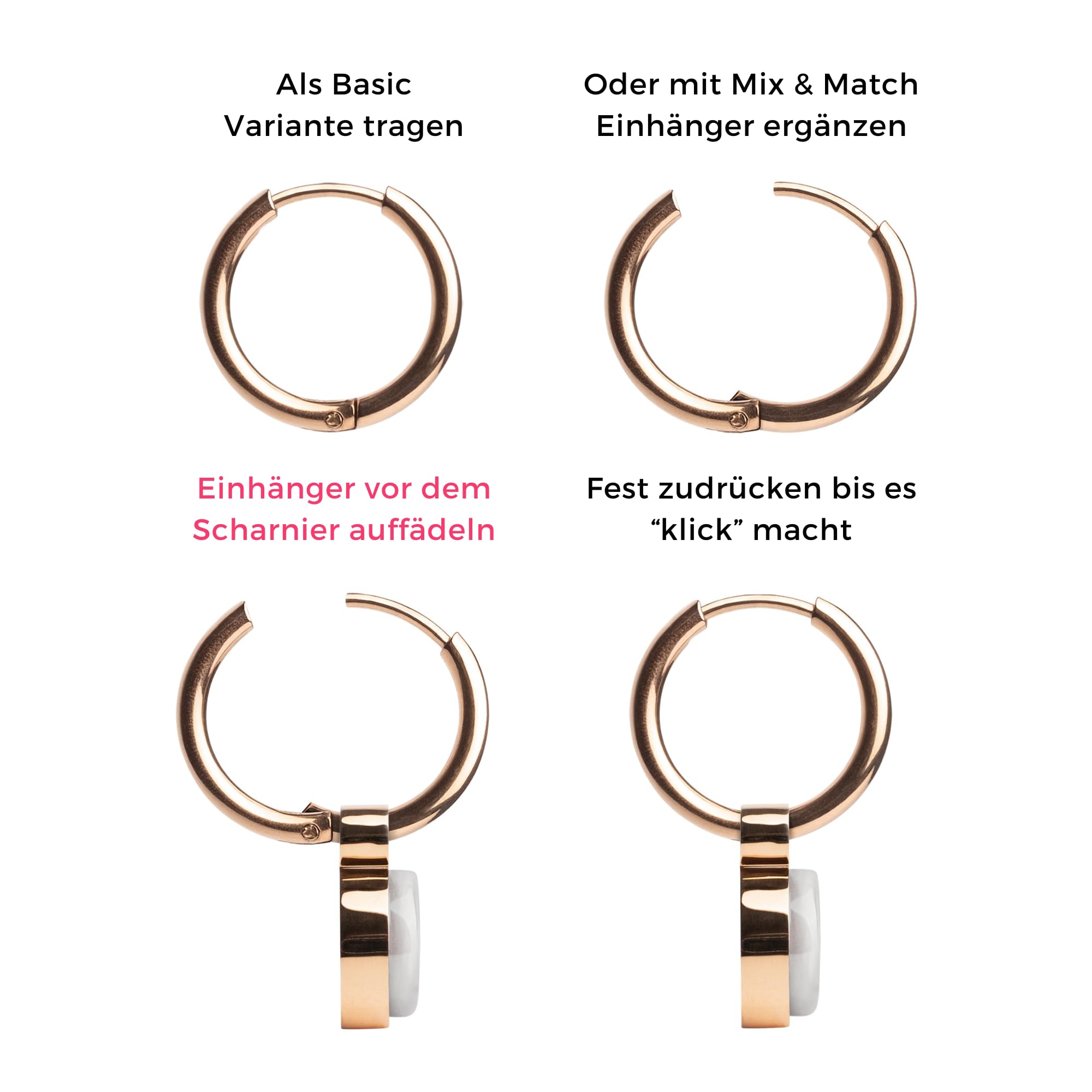 Roségold Ohrringe Creolen mit Anhänger Edelstahl Ohrhänger nickelfrei wasserfest Ø 16 mm