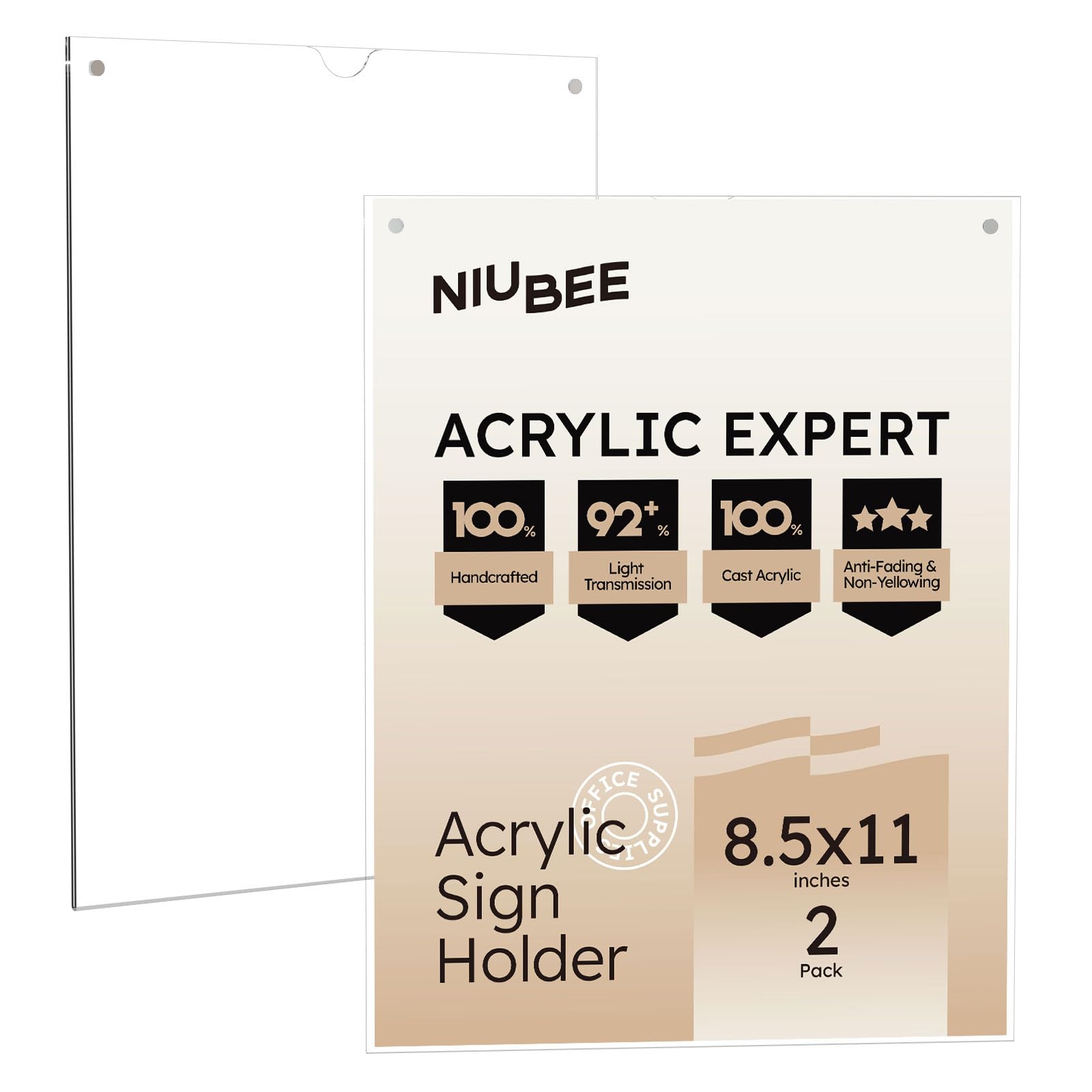 NIUBEE Acrylic Sign Holder 8.5x11: Wall Sign Holder for Easy Replacement - Clear Door Sign Holder for Offices, Stores, Schools, Vertical & Horizontal（