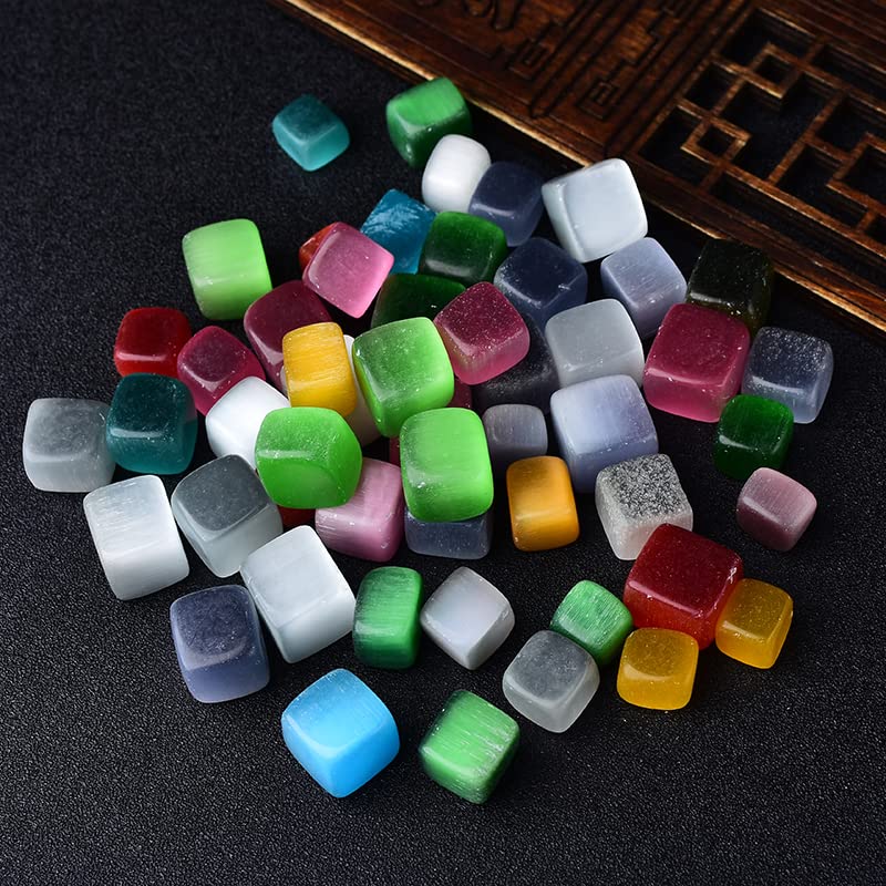FUERLI 10 Piezas de Cubo Natural Pulido Piedra caída Grava Piedras de Cristal cuadradas decoración de pecera jardín Piedra Preciosa PEIQIYIN (Color : Rainbow Cat Eye)