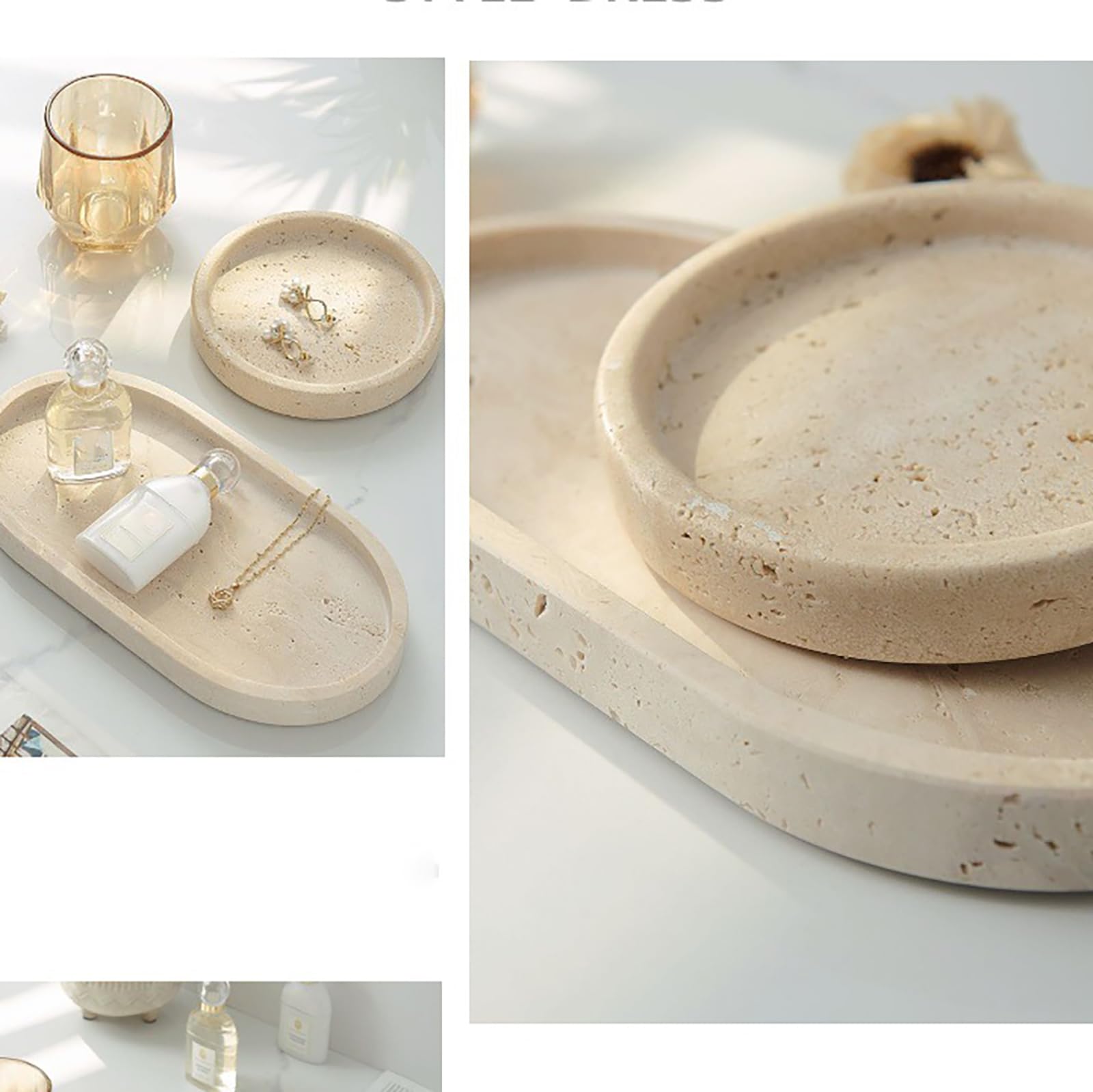 Vassoio centrotavola naturale per la decorazione della casa, bagno, cassettiera, cucina, non resina/non ceramica (cerchio)