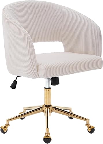 Silla de oficina en casa, silla giratoria de terciopelo para escritorio, sillón tapizado moderno con base dorada para niñas y mujeres, asiento de