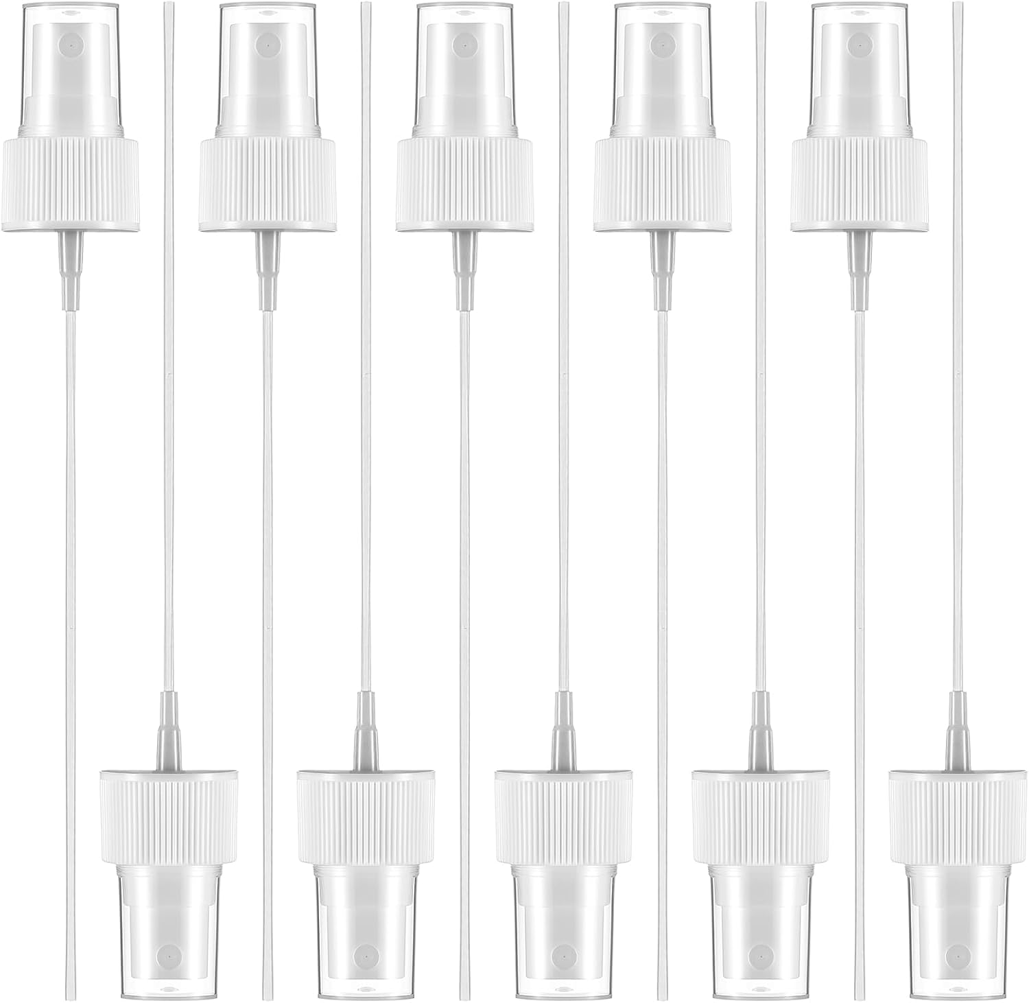 Telooco 10 Pack Spray Bottle Tops Replacement, 24/410 Fine Mist Spray Bottle Nozzle with 5.9" Dip Tube Plastic Sprayer Pump for Essential Oil Perfumes Cleaning Solutions (White)