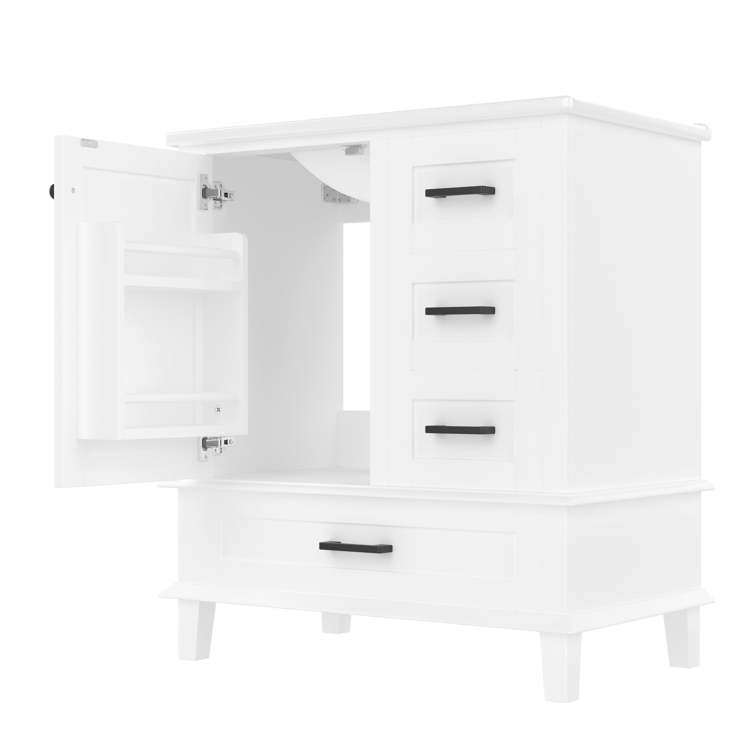 Mueble de Baño de Pie con Lavabo, 76 x 46 x 83,5 cm, Completamente Lacado, Estantería para Puerta, Tres Cajones Silenciosos, Lavabo de Cerámica Integrado, Color Blanco