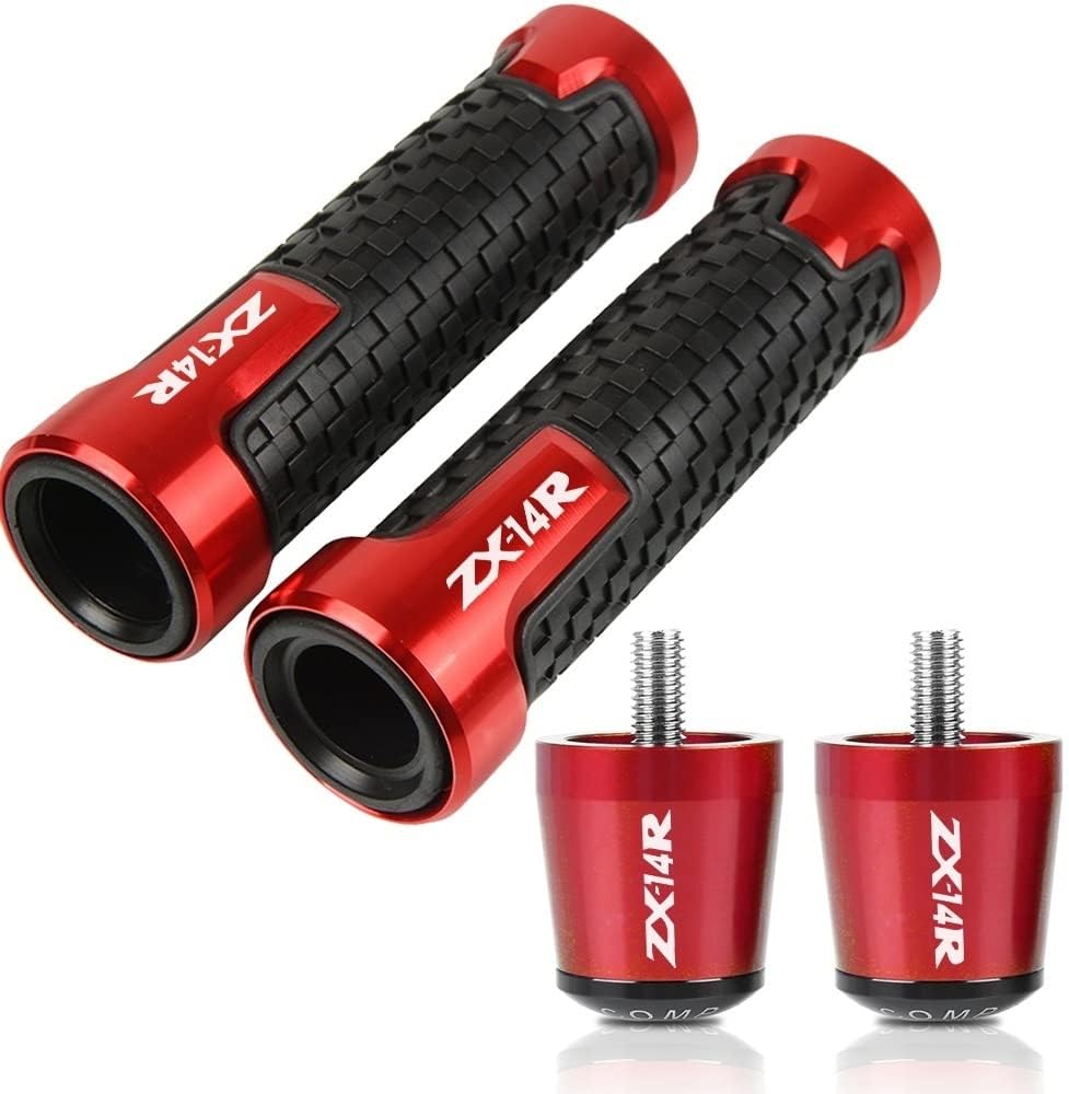 for Kawasaki ZX14R ZX-14R 2006-2014 2007 2008 2009 2010 2011 2012 Motorcycle Handlebar Hand Grips Anti Skid Handle Bar Cap Ends Plug CNC Aluminum Accessories (Color : Red)