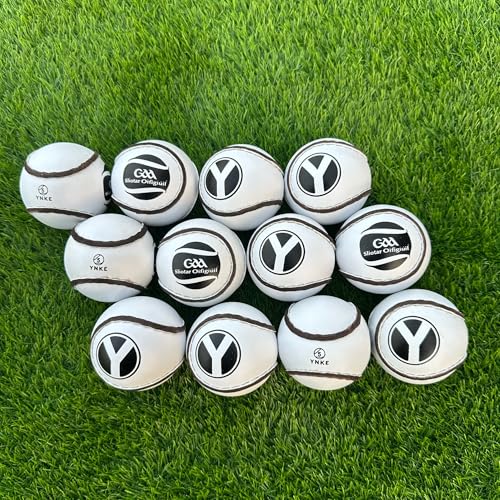 Image of YNKE Hurling Balls Sliotars GAA Official Size 5 Balls CLG Logo (12 sliotar) (White)