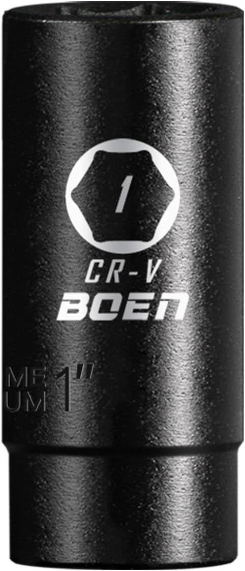 BOEN 3/8" Drive Deep Impact Sockets, Premium Impact Socket, 1" Socket, SAE, 6 Point,Cr-V Steel with Laser Marking - Strong and Durable