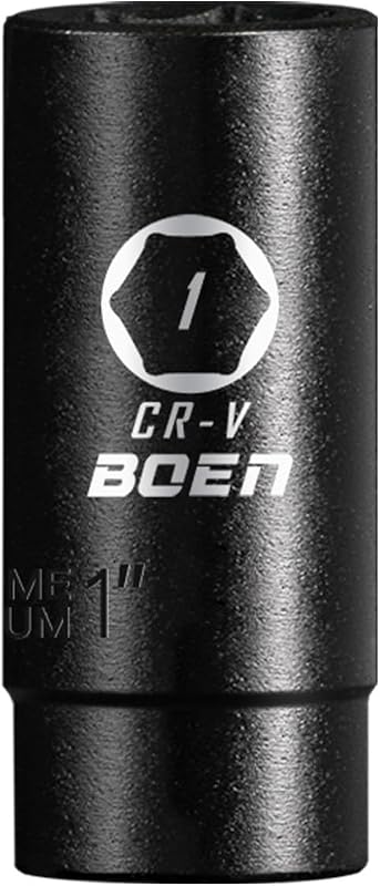 Soquete de impacto profundo boen 1" (2,54 cm), encaixe 1/2" (1,27 cm), 6 pontos, aço Cr-V – 1 unidade