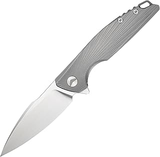 FerraMonster Folding Knife Pocket Knife EDC Knife with Clip Survival Knife Hunting Knife - M390 Steel Titanium Handle - Outdoor Hunting Hiking Survival Camping Knife with Sheath Gifts for Men (Grey)