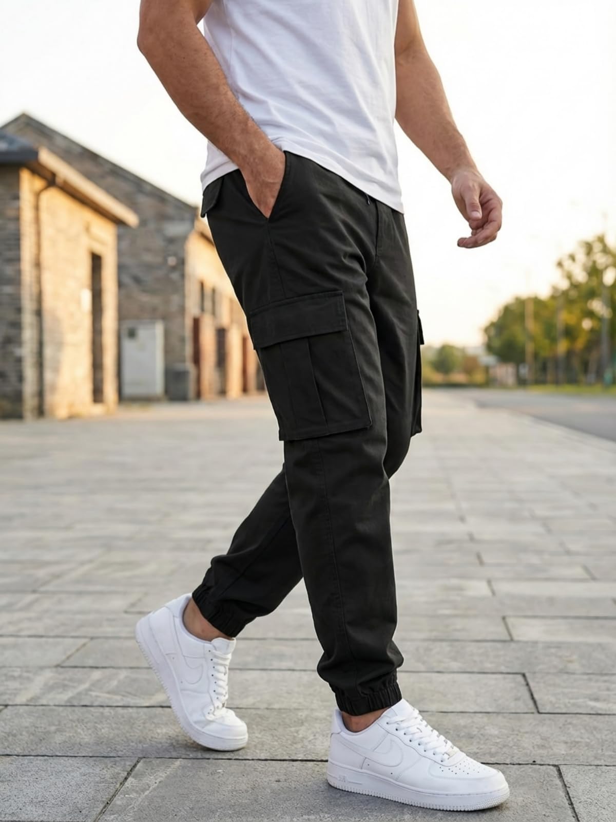 Pantalones cargo para hombre, cintura elástica, con múltiples bolsillos, para trabajo al aire libre