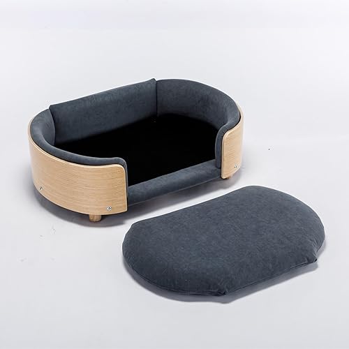 Miniatura 8 de Sofá para perro, camas para perros con cojín extraíble, sofá para mascotas con patas de madera maciza y respaldo de madera doblada, sofá para perros