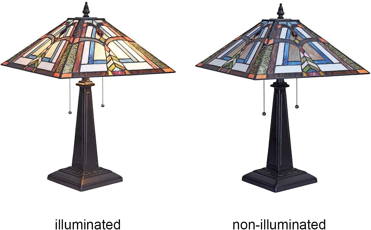 50% оƒƒ Dіѕсоunt Artzone Tiffany Table Lamp 2-Light 16 Width Stained Glass Lampshade Mission Style Desk Light for Living Room Bedroom