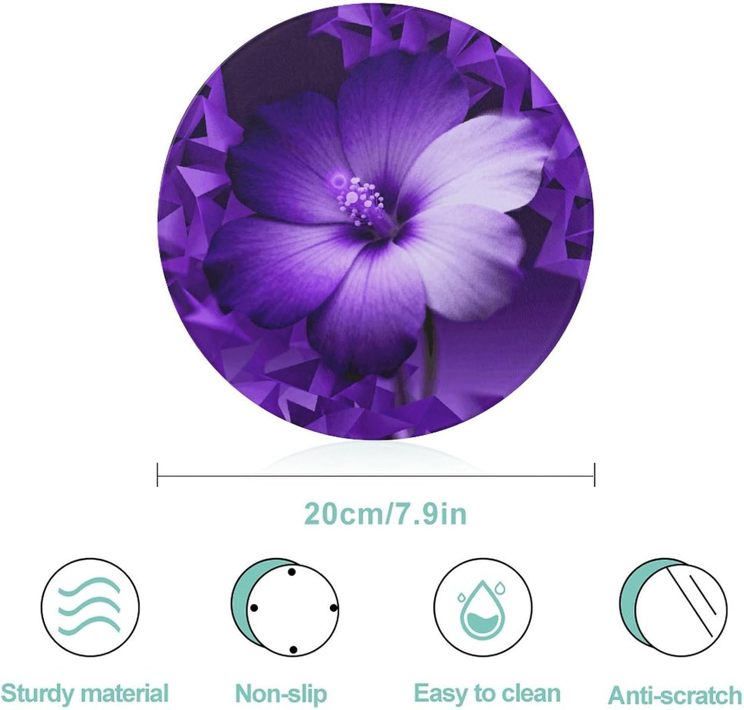 Purple Cutting Board Portable Small Chopping Boards Tempered Glass Kitchen Counter Protector Non-Slip Round Charcuterie Boards Mat for Bar Cheese Board