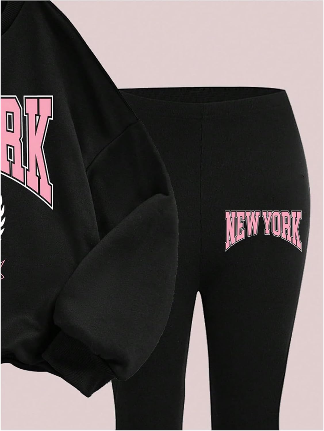Verdusa Girl's 2 Piece Y2K Sweatsuit Letter Print Pullover Sweatshirts with Flare Pants Outfits