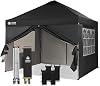 CROWN SHADES Pop Up Gazebo with 4 Sides 3m x 3m, Center Lock One Push Instant Popup Outdoor Canopy Tent, Heavy Duty Gazebo with Carry Bag, Bonus 8 Stakes and 4 Ropes, Black