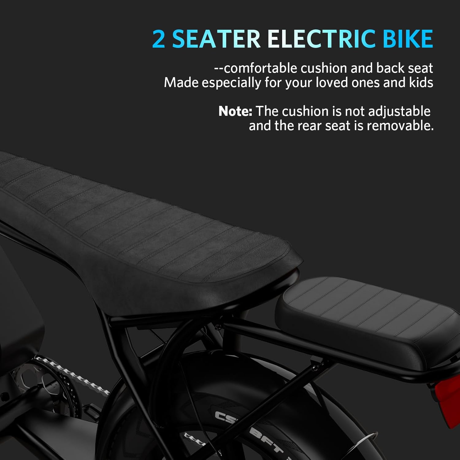 Close-up of the OUXI V8 Electric Bike's 20-inch fat tire, highlighting its adaptability to various terrains.