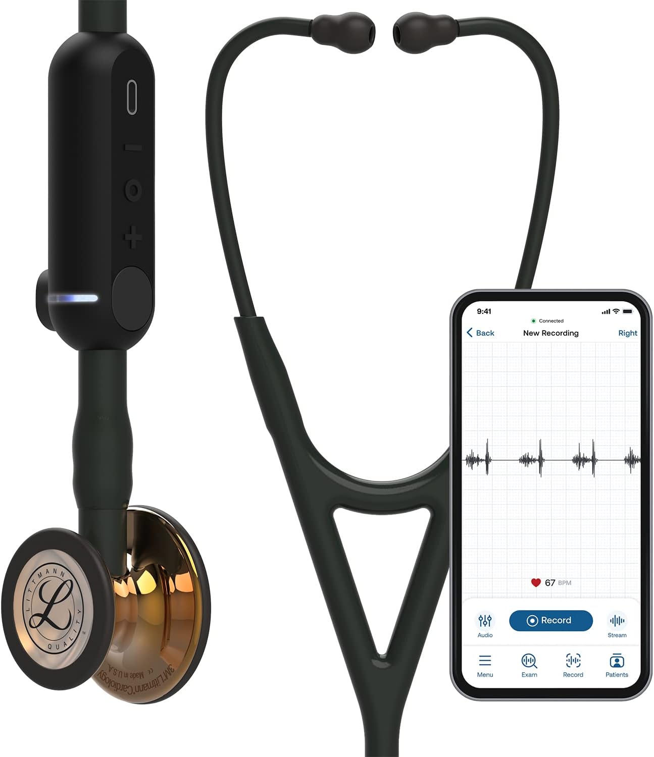 3M Littmann CORE Digital Stethoscope, Our Most Advanced Stethoscope Yet, Up To 40x Amplification, Active Noise Cancellation, In-App Sound Wave Visualization, High Polish Copper Chestpiece, 8870