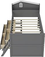 Vista 187 de Modern Full Size Platform Bed Storage Headboard and Safety Guardrail for Kids, Function Wood Platform Bed Frame with Built-in LED Light for Boy