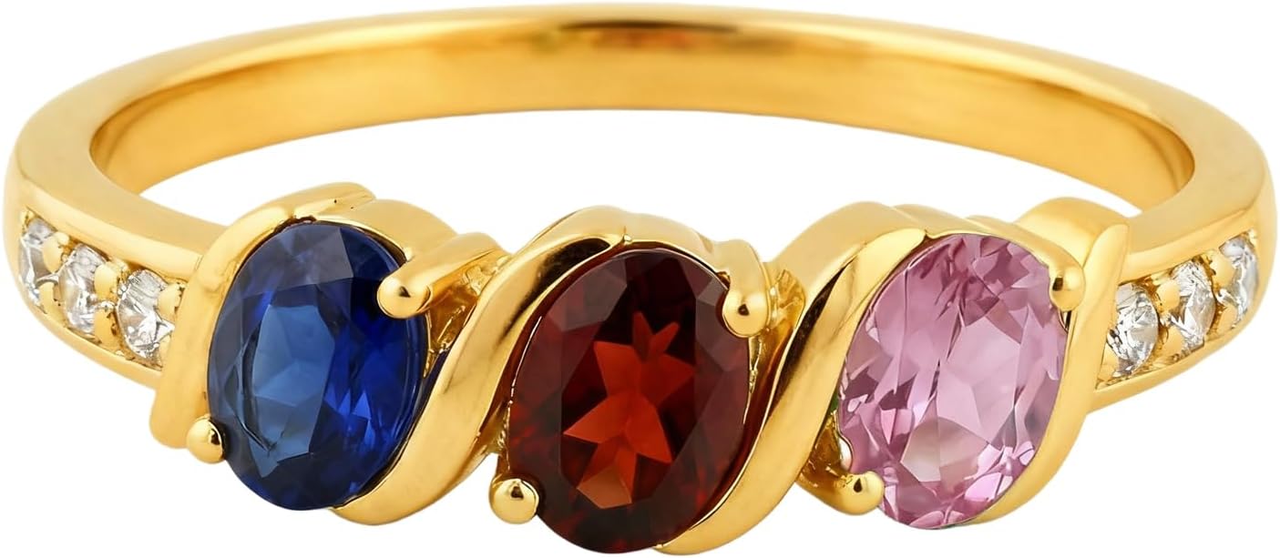 Personalized 1-5 Birthstone Rings for Women 10K 14K 18K Gold Oval Shaped Birthstone Family Mother's Ring Anniversary Ring for Wife Mom Size 4-15