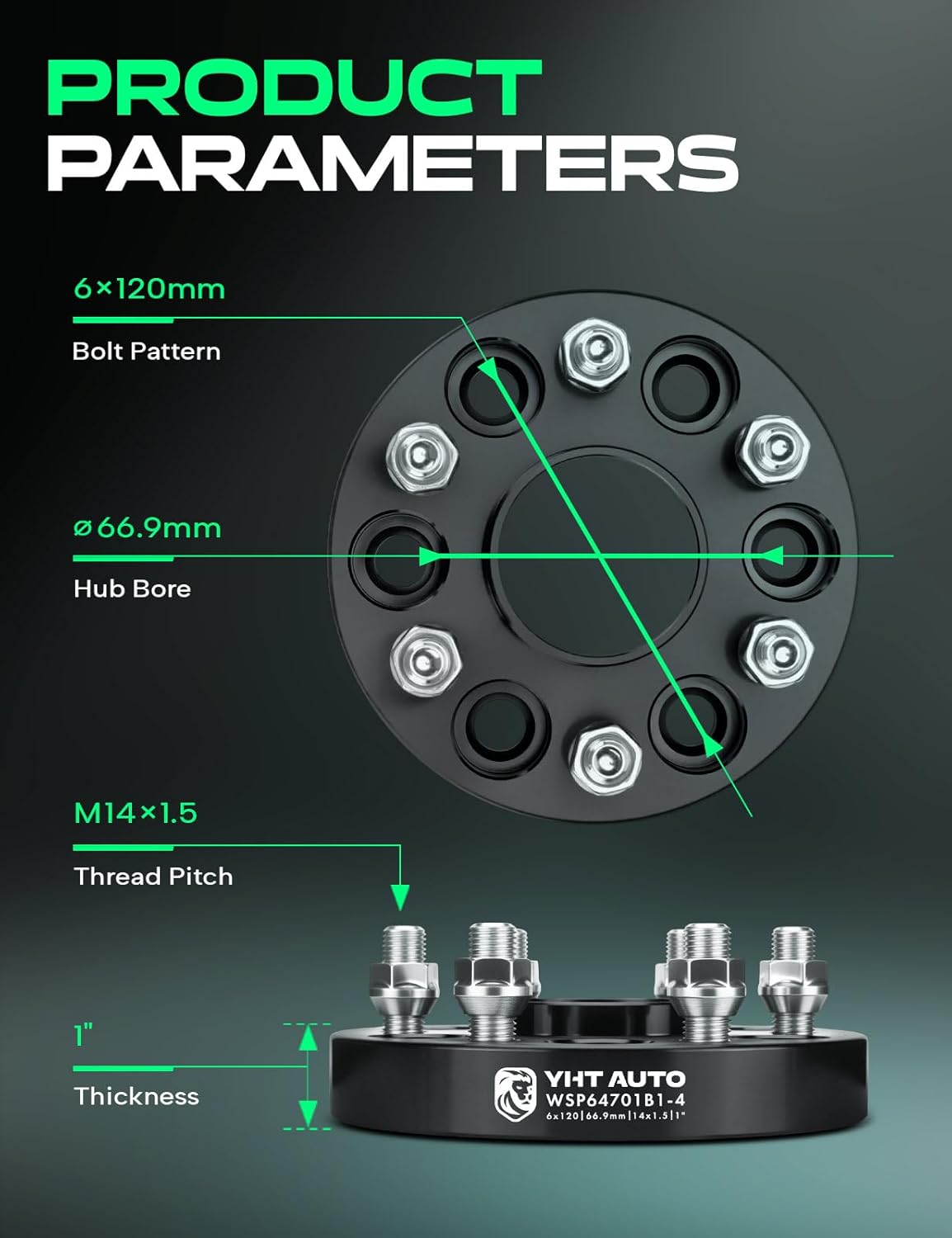 YHTAUTO 6x120mm Hubcentric Wheel Spacers 1 Inch Compatible with Cadillac, Chevrolet, Buick, GMC & Saab Models, SRX, Blazer, Forged Tire Spacers 1 Inch with M14x1.5 Studs 66.9mm Hub Bore 4PCS, Black