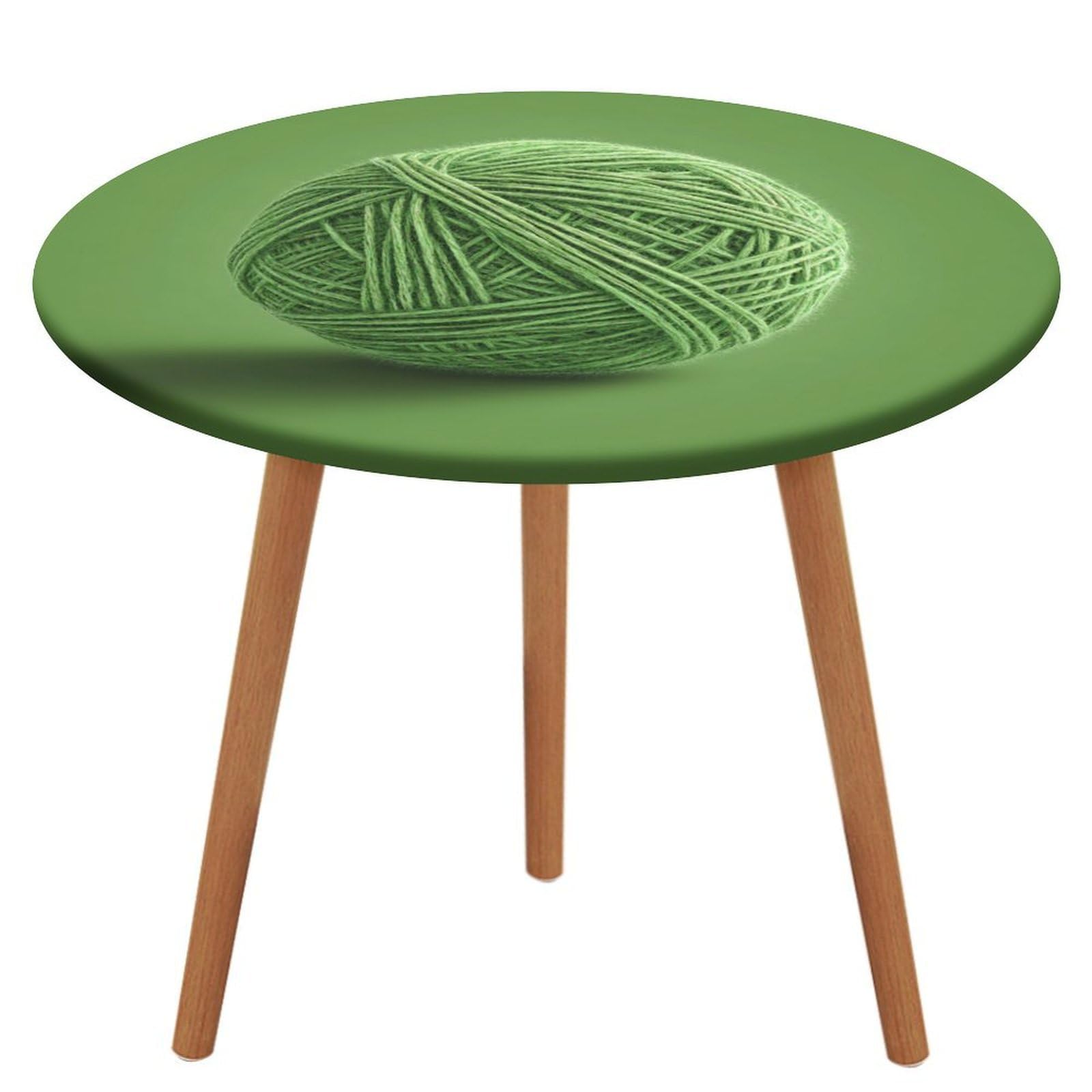 Jubonexis Green Yarn Ball Round Tablecloth,Waterproof Elastic Fitted Table Covers for Picnic Camping Dining 130 Cm